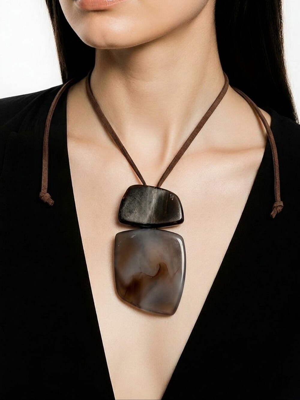 Mayamar Tonal Acrylic Pendant Necklace with Suede Adjustable Cord & Gift Bag